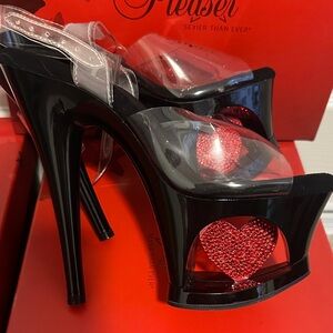 Pleaser Black Heels with Red Heart Accents